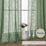 OWENIE Green Sheer Curtains 84 Inches Long 2 Panels Set for Bedroom, Light Filtering Geometric Jacquard Clip Textured Window Curtain, Modern Farmhouse Curtains for Living Room, Total Wide 84" Inch