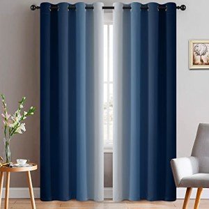 Yakamok Blue and Greyish White Ombre Curtains, Room Darkening Gradient Color Curtains for Bedroom, Light Blocking Thermal Insulated Window Drapes for Living Room(2 Panels, 52x84 Inch)