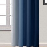 Yakamok Blue and Greyish White Ombre Curtains, Room Darkening Gradient Color Curtains for Bedroom, Light Blocking Thermal Insulated Window Drapes for Living Room(2 Panels, 52x84 Inch)