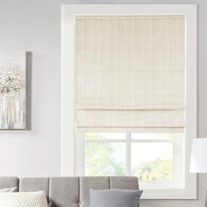 Madison Park Galen Cordless Roman Shades - Fabric Privacy Single Panel Darkening, Energy Efficient, Thermal Insulated Window Blind Treatment, for Bedroom, Living Room Decor, 35" x 64", Ivory