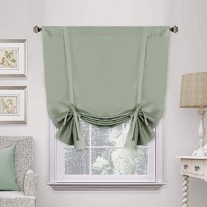 H.VERSAILTEX Solid Blackout Curtain Energy Efficient Tie Up Shades Rod Pocket Panel for Kitchen (Light Sage, 42W x 63L, One Panel)