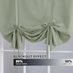 H.VERSAILTEX Solid Blackout Curtain Energy Efficient Tie Up Shades Rod Pocket Panel for Kitchen (Light Sage, 42W x 63L, One Panel)