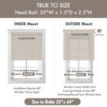 Madison Park Galen Cordless Roman Shades - Fabric Privacy Single Panel Darkening, Energy Efficient, Thermal Insulated Window Blind Treatment, for Bedroom, Living Room Decor, 35" x 64", Ivory