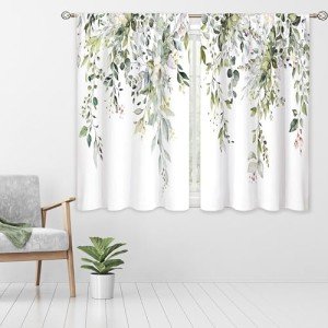 oolygoo Sage Green Eucalyptus Leaves Window Curtains Flower Watercolor Floral BotanicalPlant Wildflower Farmhouse Curtain Drapes Herb Curtains for Bedroom Living Room Treatment 2 Panels 42Wx45H Inch