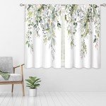 oolygoo Sage Green Eucalyptus Leaves Window Curtains Flower Watercolor Floral BotanicalPlant Wildflower Farmhouse Curtain Drapes Herb Curtains for Bedroom Living Room Treatment 2 Panels 42Wx45H Inch