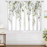 oolygoo Sage Green Eucalyptus Leaves Window Curtains Flower Watercolor Floral BotanicalPlant Wildflower Farmhouse Curtain Drapes Herb Curtains for Bedroom Living Room Treatment 2 Panels 42Wx45H Inch