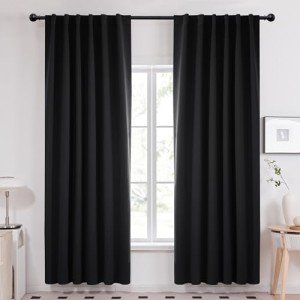 Deconovo Blackout Curtains 84 Inches Long, Black Blackout Curtains for Bedroom - 2 Panels, 52x84 Inch, Room Darkening Curtains for Living Room, Back Tab and Rod Pocket Black Curtains