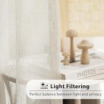 FMFUNCTEX Linen Sheer Curtains for Bedroom, Beige Curtains 84 inches Long for Living Room, Natural Flax Blend Window Draperies for Farmhouse Curtains, Rod Pocket 2 Panels