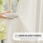 FMFUNCTEX Linen Sheer Curtains for Bedroom, Beige Curtains 84 inches Long for Living Room, Natural Flax Blend Window Draperies for Farmhouse Curtains, Rod Pocket 2 Panels