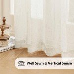 FMFUNCTEX Linen Sheer Curtains for Bedroom, Beige Curtains 84 inches Long for Living Room, Natural Flax Blend Window Draperies for Farmhouse Curtains, Rod Pocket 2 Panels