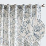 Lazzzy Blue Floral Linen Curtains Farmhouse Curtains 96 Inches Long Back Tab Drapes for Living Room Bedroom Semi Sheer Patterned Country Vintage Curtains 2 Panels Set Rod Pocket Green on Beige
