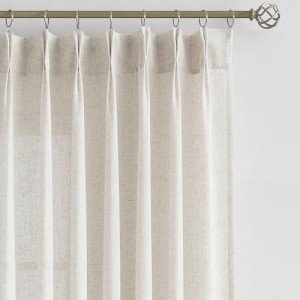 Vision Home Natural Pinch Pleated Semi Sheer Curtains Textured Linen Blended Light Filtering Window Curtains for Living Room Bedroom Pinch Pleat Drapes with Hooks 2 Panels 42" Wx63 L