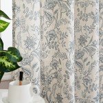 Lazzzy Blue Floral Linen Curtains Farmhouse Curtains 96 Inches Long Back Tab Drapes for Living Room Bedroom Semi Sheer Patterned Country Vintage Curtains 2 Panels Set Rod Pocket Green on Beige