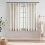 Vision Home Natural Pinch Pleated Semi Sheer Curtains Textured Linen Blended Light Filtering Window Curtains for Living Room Bedroom Pinch Pleat Drapes with Hooks 2 Panels 42" Wx63 L