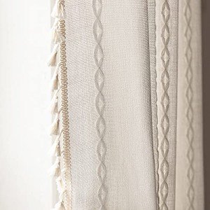 Deeprove White Boho Curtains 84 Inches Long for Bedroom Living Room, Cream Chic Linen Cotton Embroidered Semi Blackout Bohemian Farmhouse Window Treatment Drape Vintage Tassels, 1 Panel W52 x L84