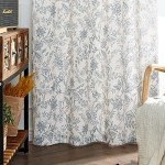 Lazzzy Blue Floral Linen Curtains Farmhouse Curtains 96 Inches Long Back Tab Drapes for Living Room Bedroom Semi Sheer Patterned Country Vintage Curtains 2 Panels Set Rod Pocket Green on Beige