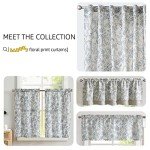 Lazzzy Blue Floral Linen Curtains Farmhouse Curtains 96 Inches Long Back Tab Drapes for Living Room Bedroom Semi Sheer Patterned Country Vintage Curtains 2 Panels Set Rod Pocket Green on Beige