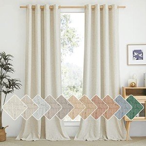 NICETOWN Flax Sheer Linen Curtains for Windows 96 inch Length, Grommet Semi Sheer Vertical Drapes Privacy Added with Light Filtering for Bedroom/Living Room, Natural, W55 x L96, 2 Pieces