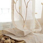 jinchan Beige Boho Sheer Linen Curtains for Bedroom 84 Inch Length Floral Embroidered Semi Sheer Privacy Drapes for Living Room Embroidery Voile Transparent Grommet Window Treatments 2 Panels