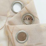 jinchan Beige Boho Sheer Linen Curtains for Bedroom 84 Inch Length Floral Embroidered Semi Sheer Privacy Drapes for Living Room Embroidery Voile Transparent Grommet Window Treatments 2 Panels