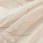 jinchan Beige Boho Sheer Linen Curtains for Bedroom 84 Inch Length Floral Embroidered Semi Sheer Privacy Drapes for Living Room Embroidery Voile Transparent Grommet Window Treatments 2 Panels