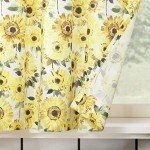 No. 918 Sunbeam Sunflower Print Semi-Sheer Rod Pocket Kitchen Curtain Valance and Tiers Set, 54" x 36", Yellow