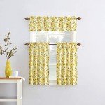 No. 918 Sunbeam Sunflower Print Semi-Sheer Rod Pocket Kitchen Curtain Valance and Tiers Set, 54" x 36", Yellow