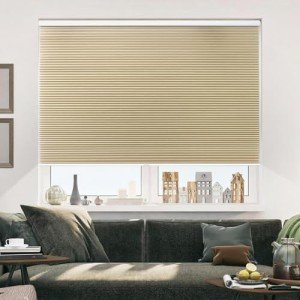Allesin Cellular Shades Cordless Blackout Honeycomb Blinds for Indoor Windows, Thermal Insulated Window Shades Noise Reduction, Easy to Install, Perfect for Bedroom/Living Room, Beige - H64 x W34