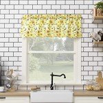 No. 918 Sunbeam Sunflower Print Semi-Sheer Rod Pocket Kitchen Curtain Valance and Tiers Set, 54" x 36", Yellow