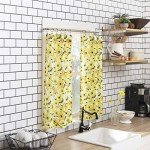No. 918 Sunbeam Sunflower Print Semi-Sheer Rod Pocket Kitchen Curtain Valance and Tiers Set, 54" x 36", Yellow