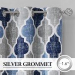 Beauoop 100% Blackout Curtains 84 Inches Long 2 Panels for Bedroom Living Room Blue Grey Moroccan Geo Room Darkening Thermal Insulated Soundproof Grommet Top Window Treatments Drapes, 50x84 Set of 2
