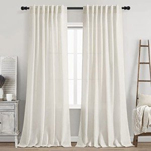 Cream Natural Linen Curtains 90 Inch Length 2 Panels Set for Living Room Rod Pocket Back Tab Pleated Window Curtain Drapes Neutral Rustic Farmhouse Decor Ivory Dining Room Curtain 90 inches Long