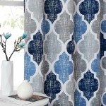 Beauoop 100% Blackout Curtains 84 Inches Long 2 Panels for Bedroom Living Room Blue Grey Moroccan Geo Room Darkening Thermal Insulated Soundproof Grommet Top Window Treatments Drapes, 50x84 Set of 2