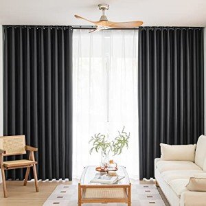 MOONVAN Windows Black Blackout Curtains 63 inches Long 2 Panels Set Grommet Blackout Drapes Energy Saving Noise Reducing Thermal Insulated for Bedroom Living Room Nursery