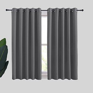 NICETOWN Grey Blackout Curtain Panels for Bedroom, Thermal Insulated Grommet Top Blackout Draperies and Drapes for Basement (2 Panels, W70 x L54-inch, Grey)