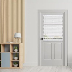 DEZ FURNISHINGS Cordless No Tools 1" Magnet Mini Blinds for Metal Doors, Room Darkening, 25" W x 42" H, Pearl White