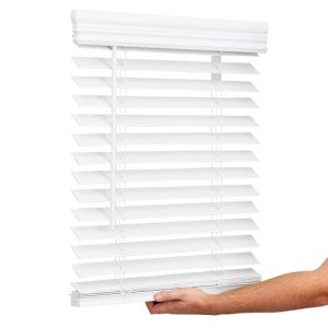 Lotus & Windoware Cordless, 2 Inch Faux Wood Blind, 34.5" Wide x 60" Long, Window Blinds, Blinds & Shades, Blinds for Indoor Windows, Embossed, Bright White