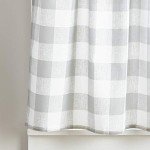 Curtainworks Country Modern Rustic Farmhouse Buffalo Check Kitchen Curtains Window Cafe, 36" Tier & Valance Set - 3 Pc, Grey