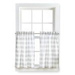 Curtainworks Country Modern Rustic Farmhouse Buffalo Check Kitchen Curtains Window Cafe, 36" Tier & Valance Set - 3 Pc, Grey