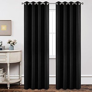 Joydeco Blackout Curtains 108 Inch Length 2 Panels Set, Thermal Insulated Long Curtains& Drapes 2 Burg, Room Darkening Grommet Drapes for Living Room Bedroom Window (W52 x L108 Inch, Black)