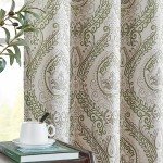 jinchan Linen Textured Curtains for Living Room Darkening 90 Inch Length, Medallion Drapes for Bedroom, Damask Pattern Window Treatments Vintage Curtain Panels, 2 Panels Sage Green on Greige