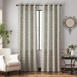 jinchan Linen Textured Curtains for Living Room Darkening 90 Inch Length, Medallion Drapes for Bedroom, Damask Pattern Window Treatments Vintage Curtain Panels, 2 Panels Sage Green on Greige