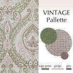 jinchan Linen Textured Curtains for Living Room Darkening 90 Inch Length, Medallion Drapes for Bedroom, Damask Pattern Window Treatments Vintage Curtain Panels, 2 Panels Sage Green on Greige