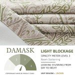 jinchan Linen Textured Curtains for Living Room Darkening 90 Inch Length, Medallion Drapes for Bedroom, Damask Pattern Window Treatments Vintage Curtain Panels, 2 Panels Sage Green on Greige