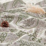 jinchan Linen Textured Curtains for Living Room Darkening 90 Inch Length, Medallion Drapes for Bedroom, Damask Pattern Window Treatments Vintage Curtain Panels, 2 Panels Sage Green on Greige