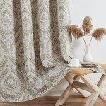 jinchan Linen Textured Curtains for Living Room Darkening 90 Inch Length, Medallion Drapes for Bedroom, Damask Pattern Window Treatments Vintage Curtain Panels, 2 Panels Sage Green on Greige