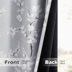 FMFUNCTEX 100% Blackout Floral Curtains for Bedroom, Grey Curtains 84 inches Long Blossom Flower Patterned for Living Room,Thermal Insulated Farmhouse Drapes, Grommet Top 2 Panels (White on Grey)
