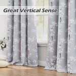 FMFUNCTEX 100% Blackout Floral Curtains for Bedroom, Grey Curtains 84 inches Long Blossom Flower Patterned for Living Room,Thermal Insulated Farmhouse Drapes, Grommet Top 2 Panels (White on Grey)