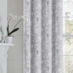 FMFUNCTEX 100% Blackout Floral Curtains for Bedroom, Grey Curtains 84 inches Long Blossom Flower Patterned for Living Room,Thermal Insulated Farmhouse Drapes, Grommet Top 2 Panels (White on Grey)