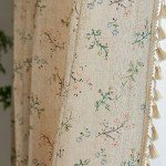 ENJOYBRIDAL Floral Bedroom Curtains 84 Inch Length 2 Panels Set Farmhouse Semi Sheer Living Room Drapes Cotton Linen Blend Bohemian Window Curtain Panels with Tassel Beige Rod Pocket Drapes
